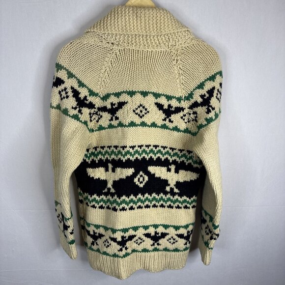 Cowichan Style Thunderbird Wool Sweater Zip Front Hand Knit Men’s Small - Picture 4 of 4